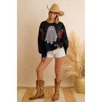OVERSIZED PLAID GHOST APPLIQUE HALLOWEEN SWEATSHIRT