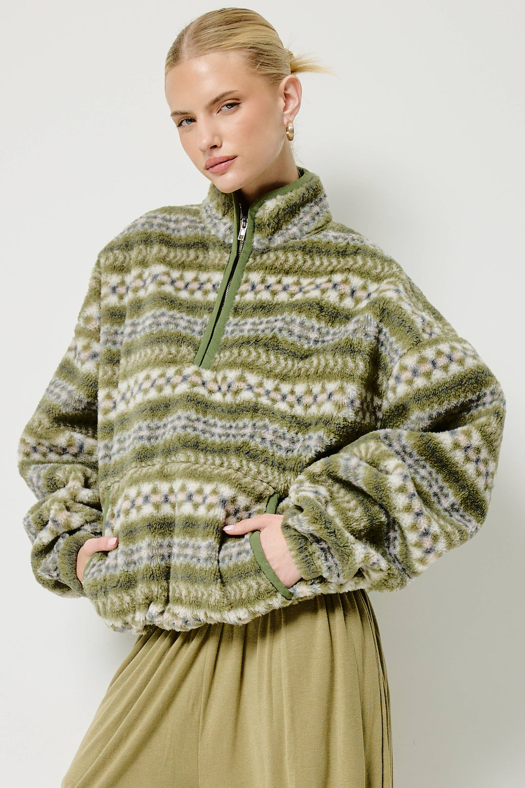 Novelty Stripe Sherpa Half Zip Pullover