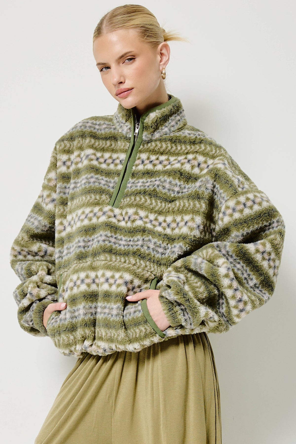 Novelty Stripe Sherpa Half Zip Pullover
