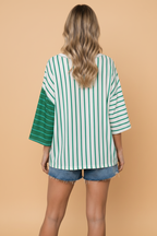 PRETTY BASH Stripe Colorblock Loose Tee