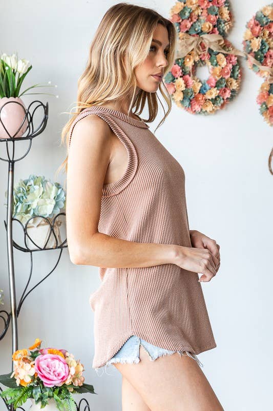 ET7276-11 SLEEVELESS SOLID URBAN RIBBED TOP