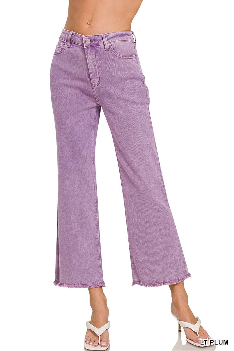 Acid Wash High Waist Frayed Hem Bootcut Pants