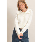 Ruffled Collar Knit Cardigan