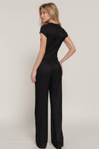 Short Sleeve Crew Neck Top & Waist Band Flare Pants Set