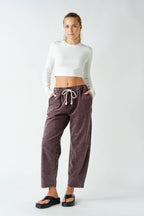 Cotton Blend Mineral Wash Cropped Straight Leg Pants