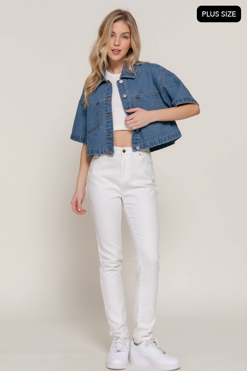 [PLUS SIZE] Short Sleeve Boxy Short Denim Jacket