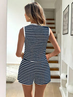 Women’s Striped Tie Front Sleeveless Top and Shorts Set Casual Summer Lounge 2pcs Outfit