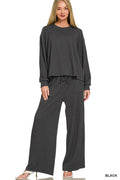 Raised Rib Round Neck Pullover And Pants Set