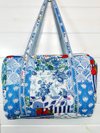Blue Patchwork Quilted Duffle Weekender Travel Bag