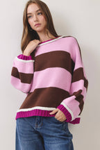 CW2669-Color Block Stripe Knit Sweater