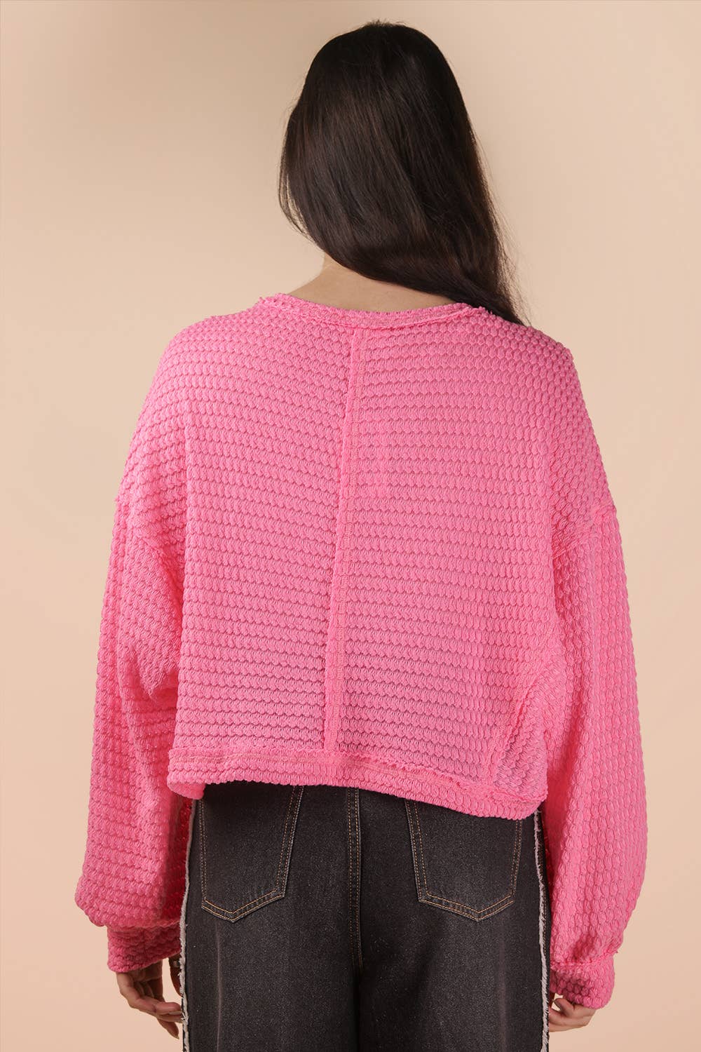 NT11982-Oversized Waffle Solid Knit Causal Top