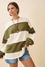 8551GN Contrast Panel Long Sleeve Slouchy Pullover 1