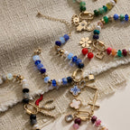 Vibrant Beaded Bracelet | Gold-Tone Trio Charms