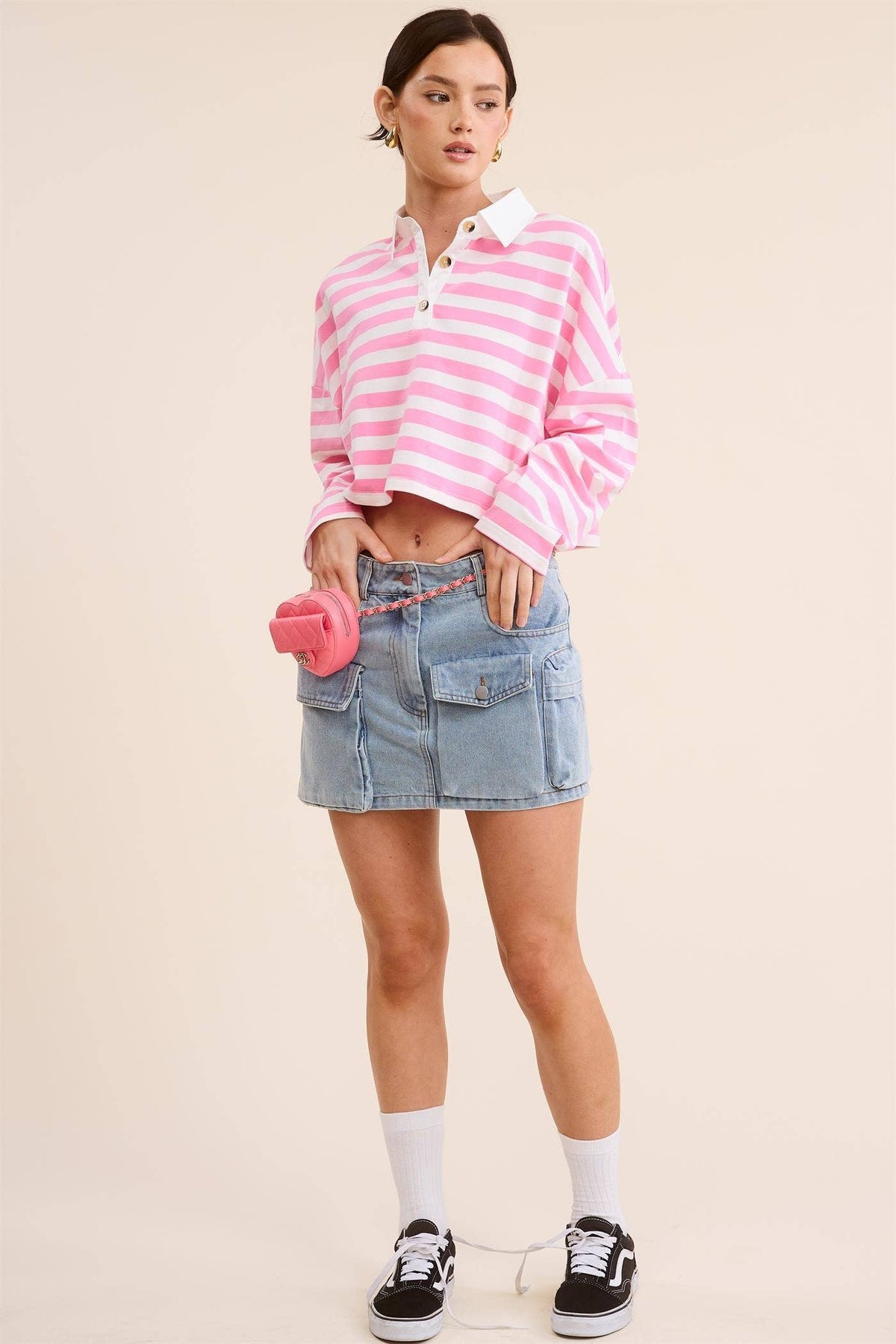 Striped Cropped Polo Shirt