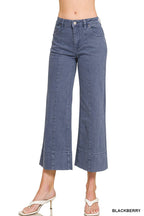 Mid Rise Wide Leg Cropped Color Denim Pants
