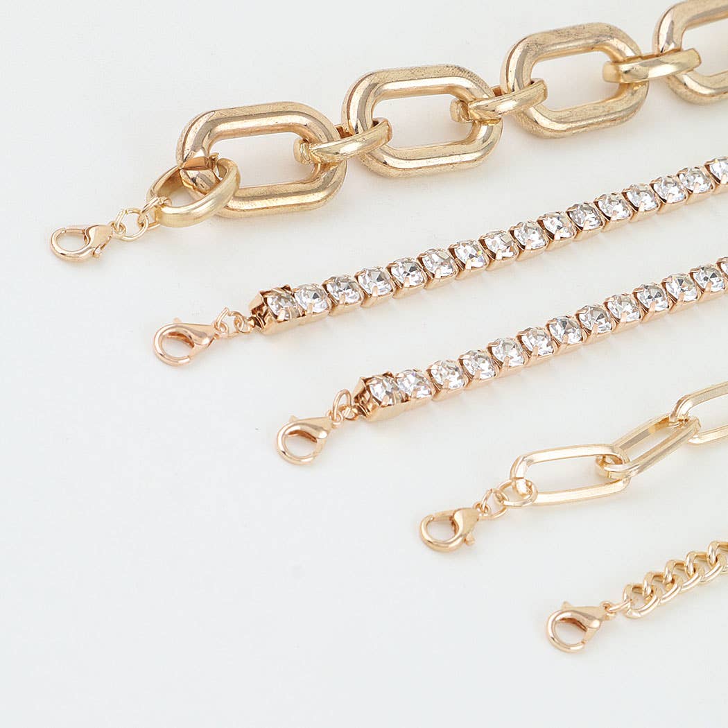 Multi Bejeweled Link Chain Bracelet