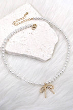 PEARL CHAIN BOW CHARM NECKLACE | 80N342