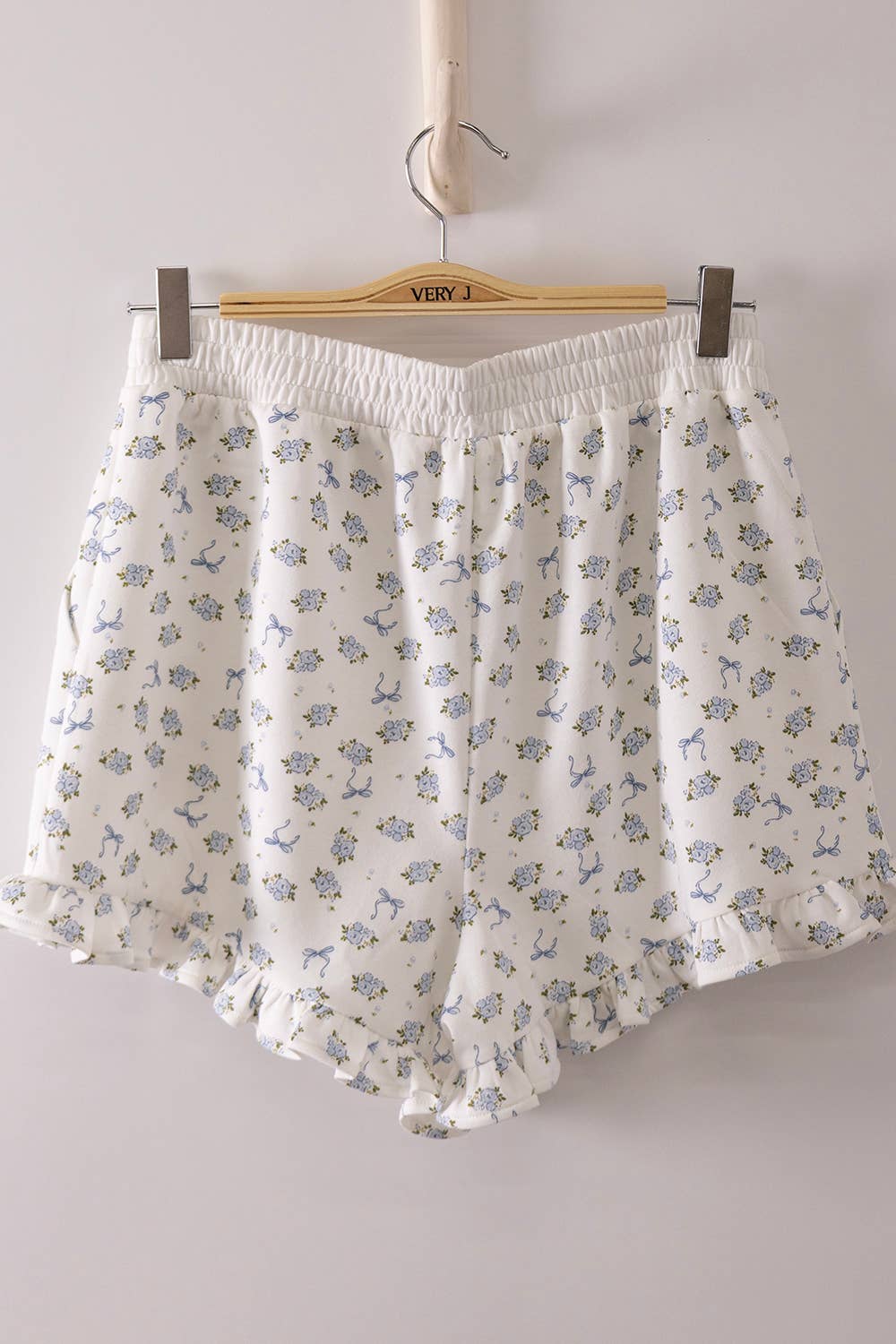 NT12635SET-Floral Printed Knit Comfy Top & Shorts Set