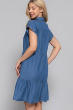 Dolman Sleeve Ruffled Tencel Mini Dress w/ Pockets