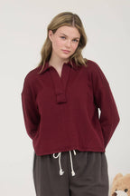 EXPOSED SEAM LONG SLEEVE TEXTURED KNIT POLO