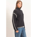 Blanket Stitch High Neck Sweater