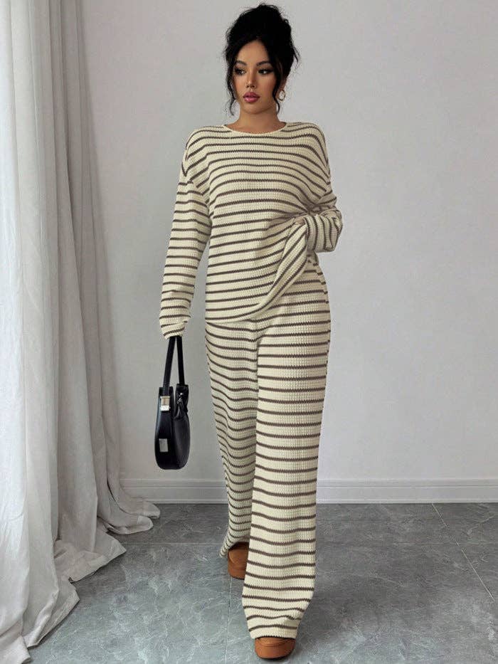 Striped Knit Jumpsuit Boutique Wide Leg Ribbed Loungewear