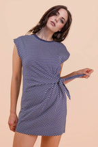 ND31733-Stripe Knit Sleeveless Mini Dress W/ Tie Detail