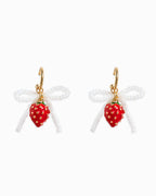 Strawberry Bow Beaded Drop Earrings