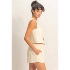 Sleeveless Tie-Front Vest And Elastic Waist Shorts Set