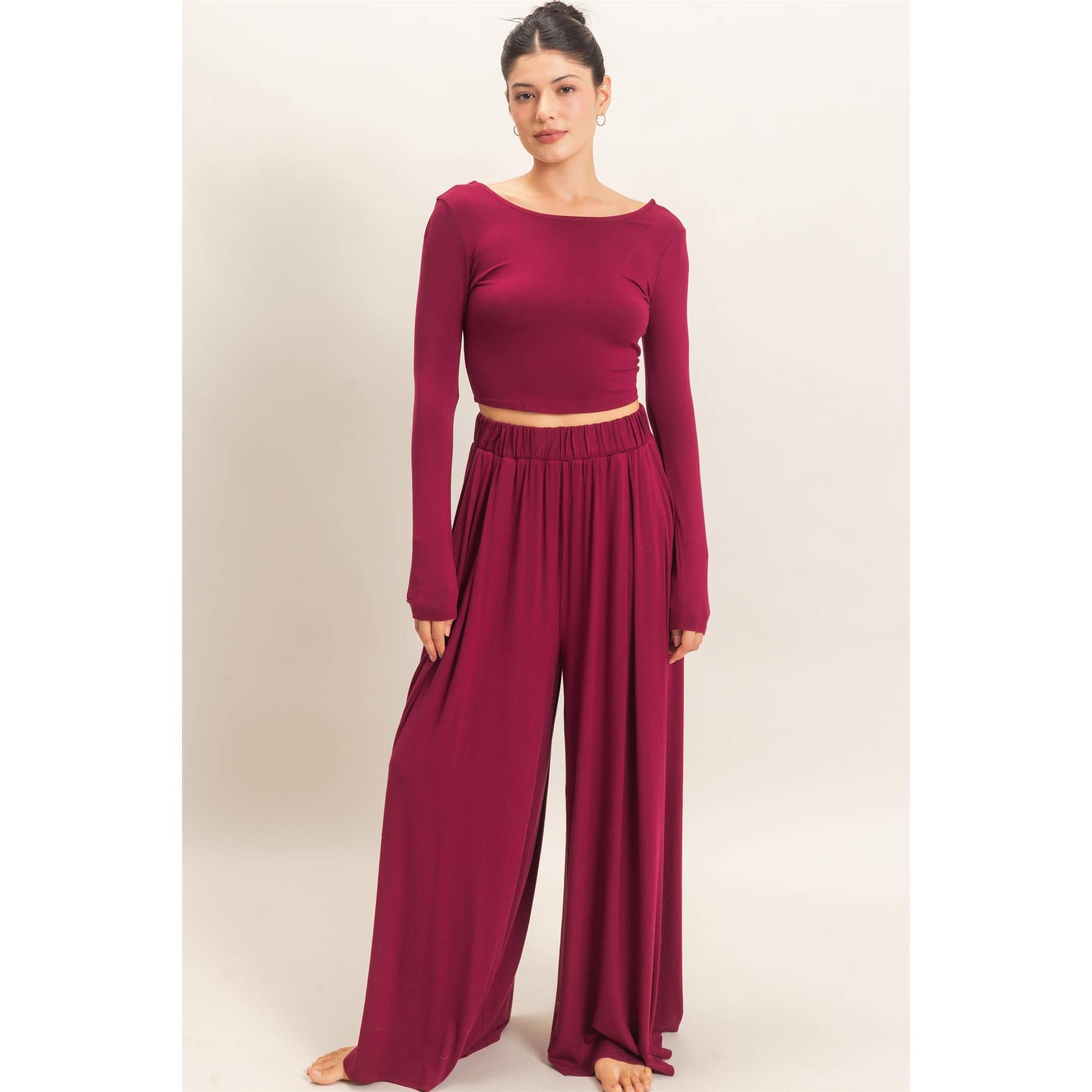Long Sleeve Top & Wide Leg Pants Set