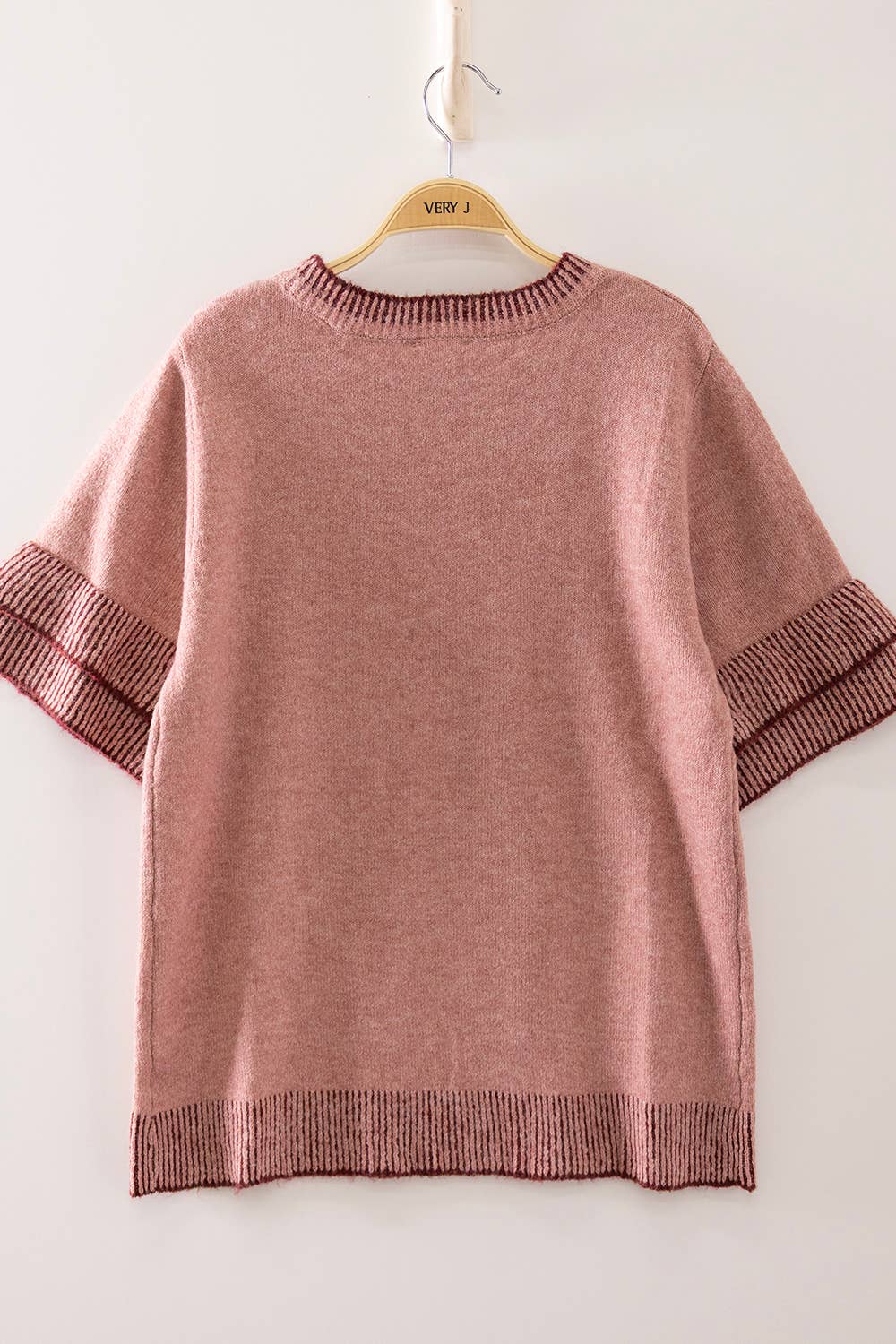 12W3712N-Soft Touch Contrast Rib Knit Top