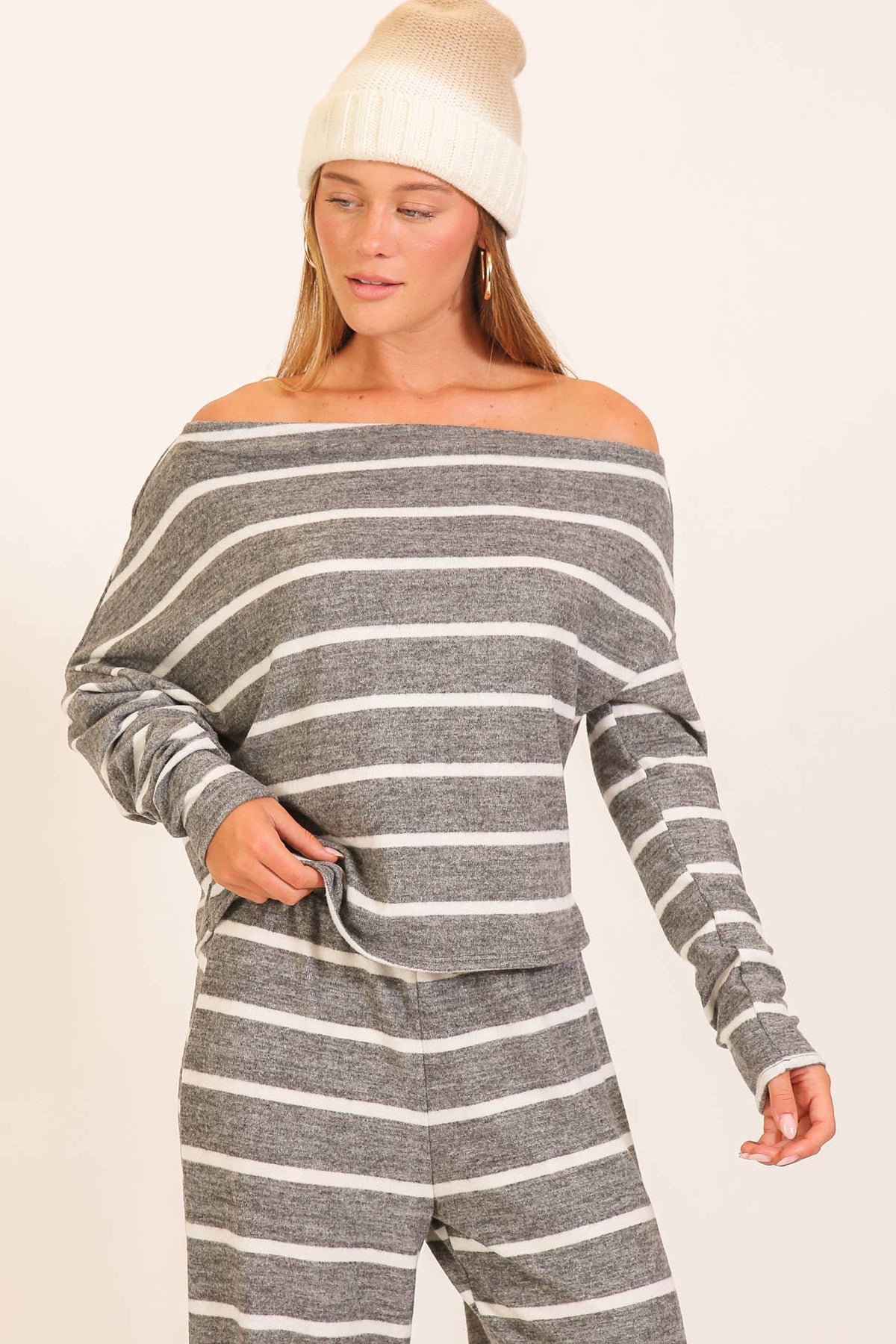 Striped One-Shoulder Lounge Set