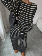 Striped Knit Jumpsuit Boutique Wide Leg Ribbed Loungewear