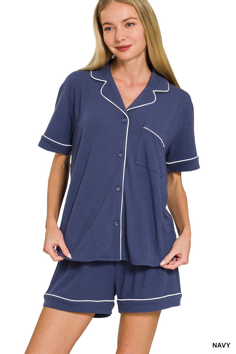 Button Down Shirts & Shorts Pajama Set Zenana