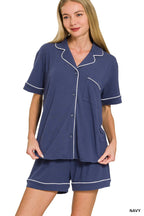Button Down Shirts & Shorts Pajama Set Zenana