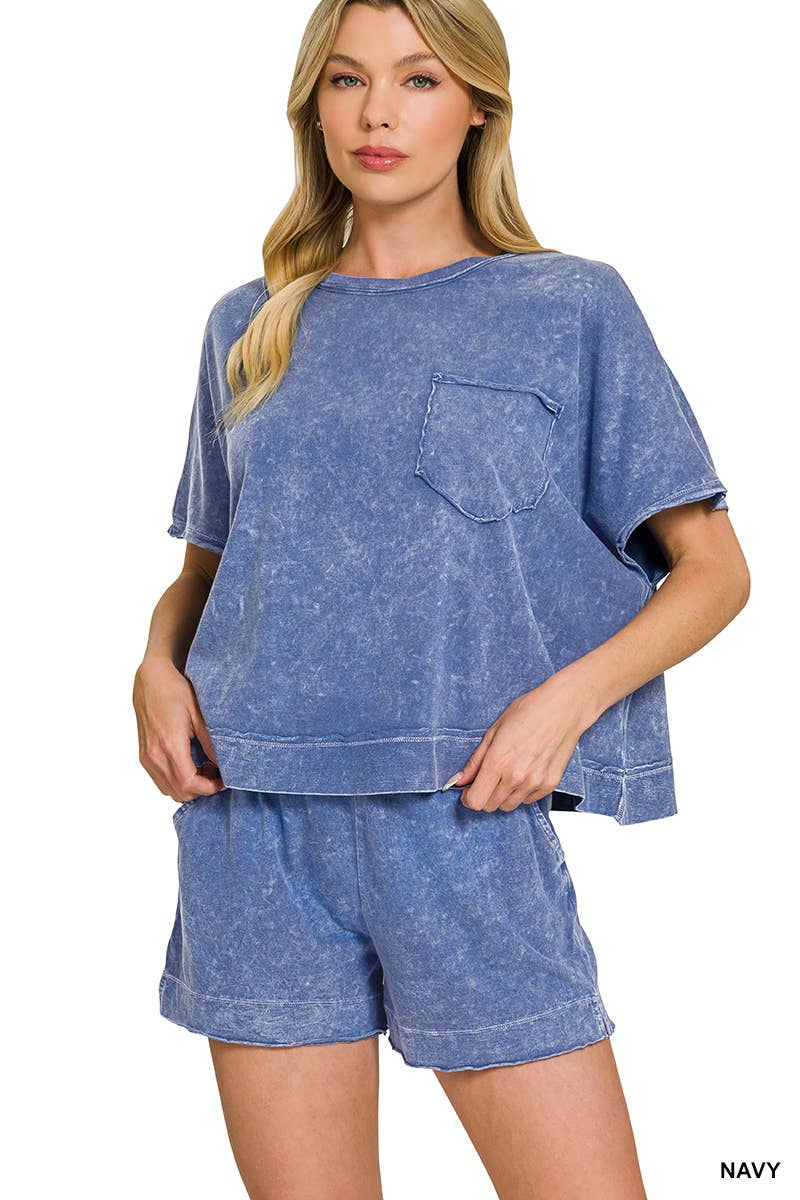 Halo Snow Washed Boxy Top N Shorts Set