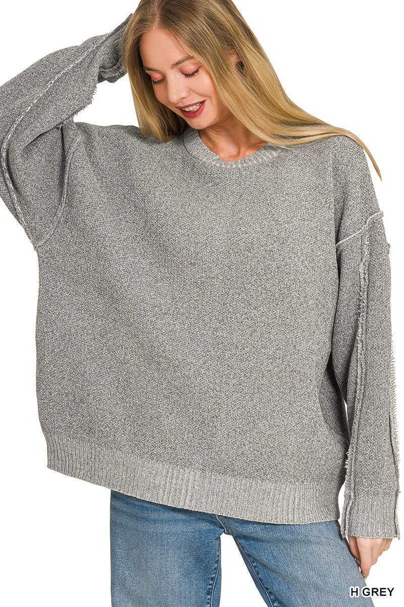 Exposed Seam Drop Shoulder Oversized Sweater