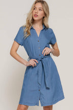0420 Belted Tencel Shirt Mini Dress w/ Side Pockets SI-26238