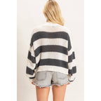 Striped V-Neck Sweater Cardigan