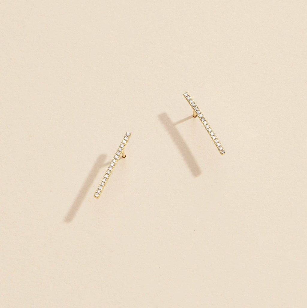 Bar Rhinestones Gold Dip Stud Earrings | Sleek Bar Rhinestone Gold-Dipped Stud Earrings