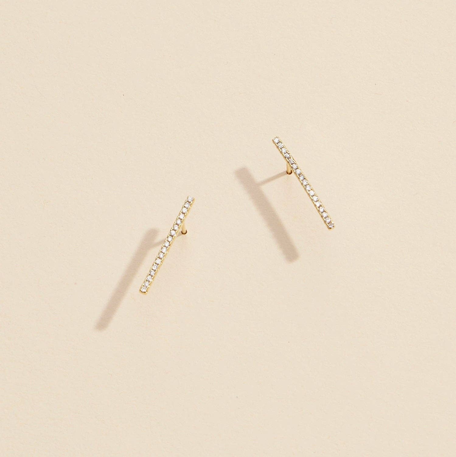 Bar Rhinestones Gold Dip Stud Earrings | Sleek Bar Rhinestone Gold-Dipped Stud Earrings