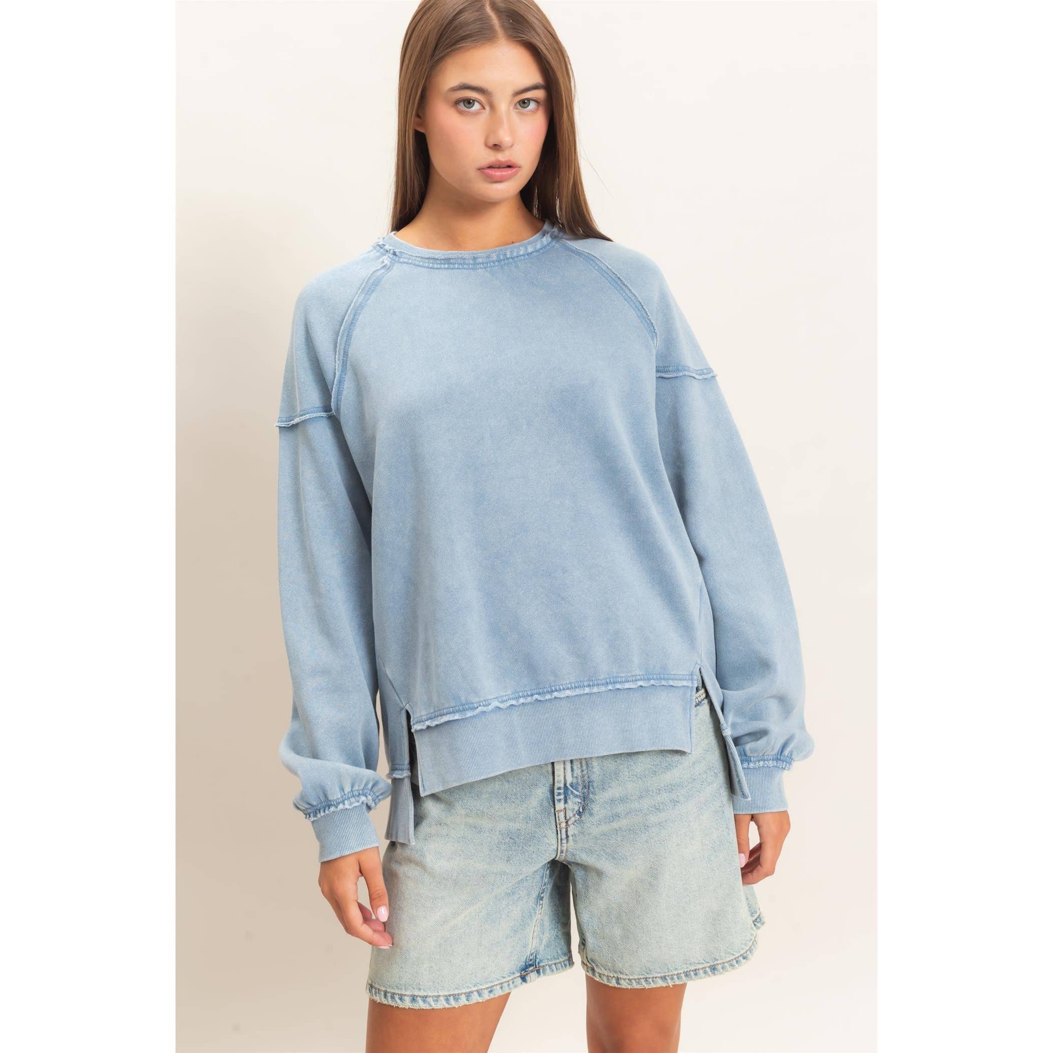 Acid Wash Raw Edge Sweatshirt