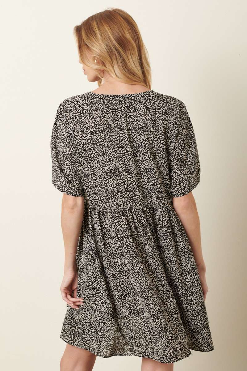 MINI ANIMAL PRINT DOLMAN SLEEVE BABYDOLL DRESS
