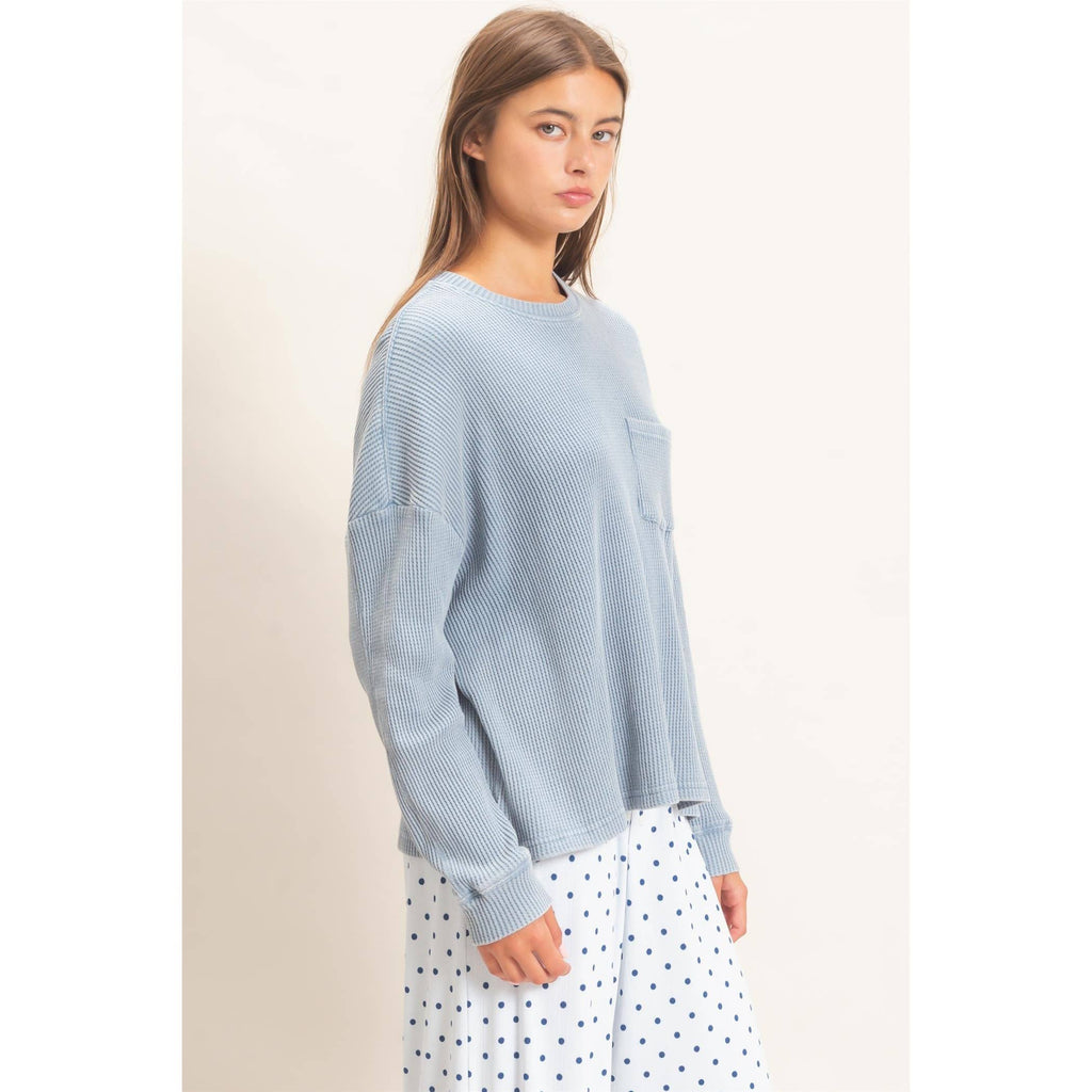 Mineral Wash Waffle Long Sleeve Top