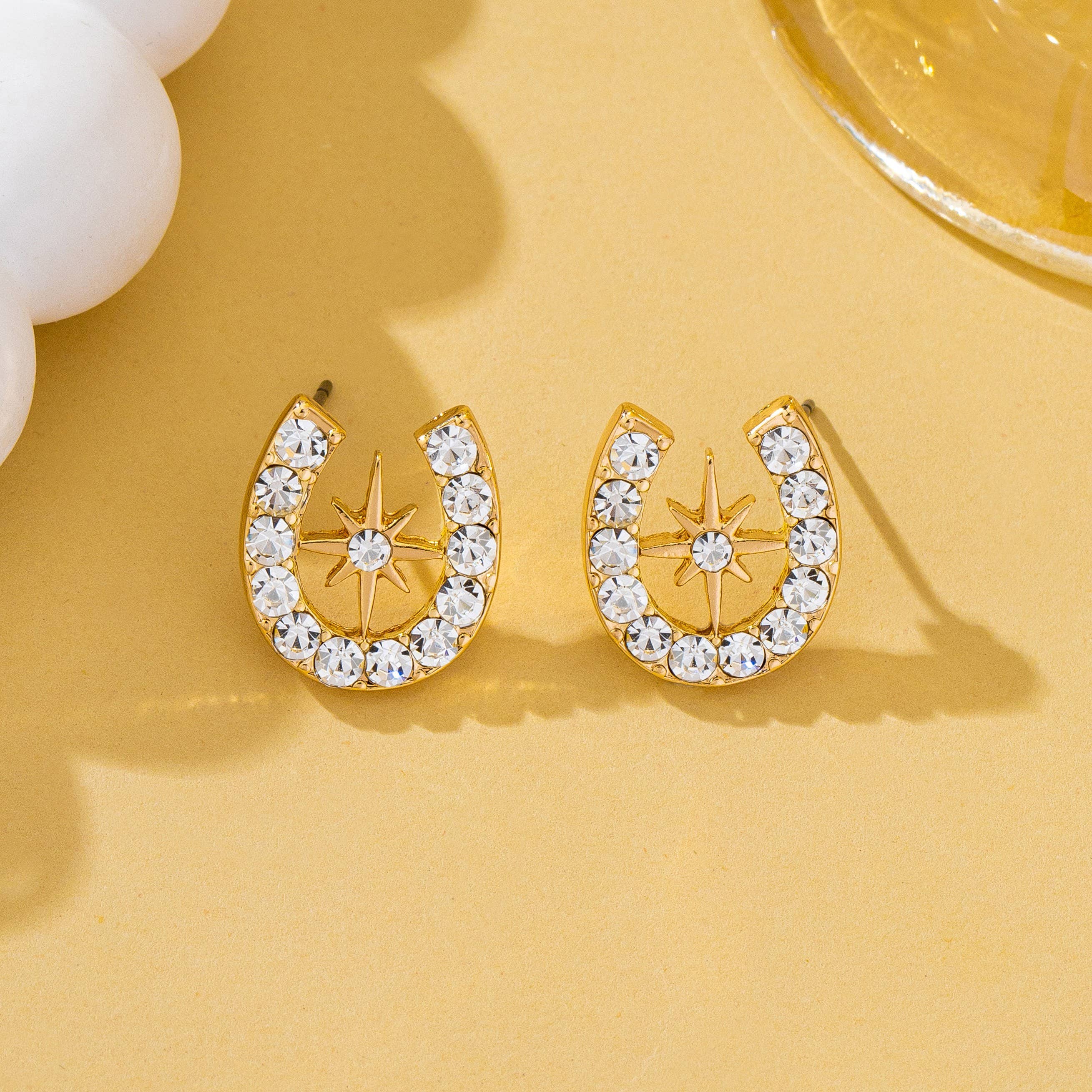 Pave Crystal Horseshoe Star Stud Earrings | 80E62350