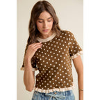 POLKA DOT RUFFLED SHORT SLEEVES SWEATER KNIT TOP