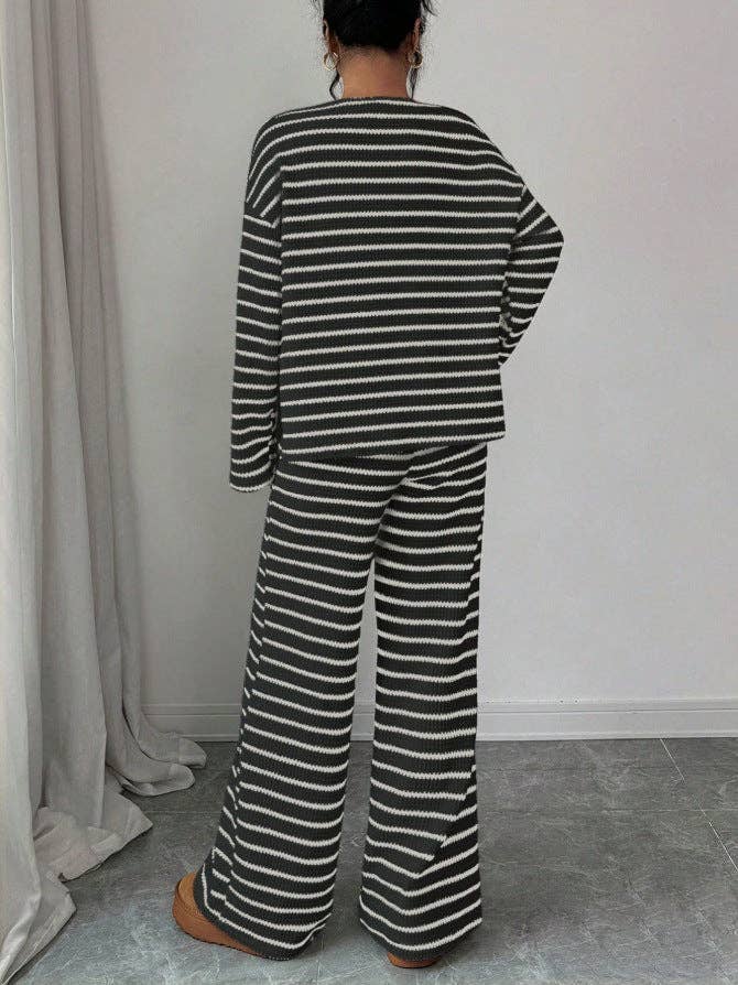 Striped Knit Jumpsuit Boutique Wide Leg Ribbed Loungewear
