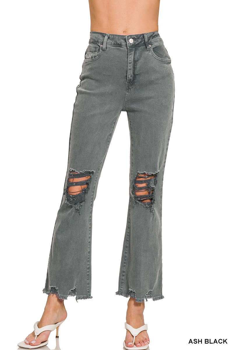 `Acid Wash High Waist Distressed Straight Leg Pants