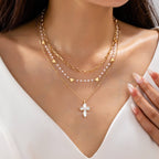 Multi-Strand Pearl & Crystal Cross Necklace | 80N93302