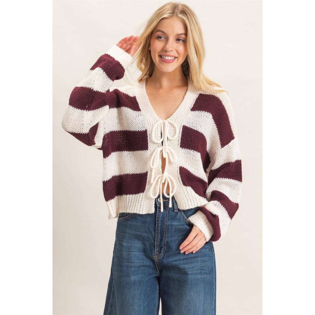 Striped V-Neck Sweater Cardigan